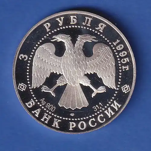 Russland 1995 Silbermünze 3 Rubel Arktisexpedition 34,6g  Ag900