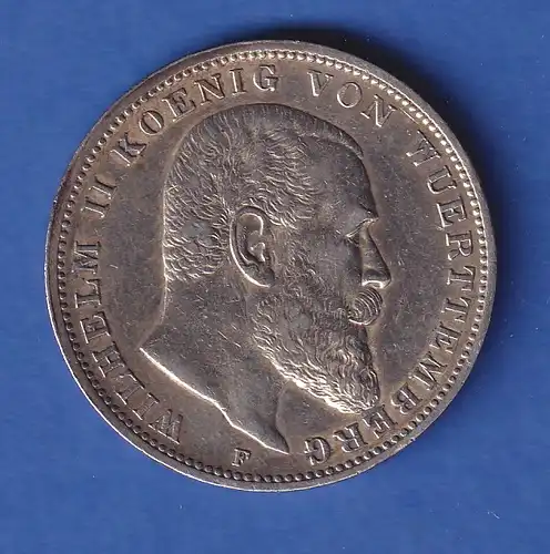 Deutsches Kaiserreich Württemberg Silbermünze 3 Mark König Wilhelm II. 1909