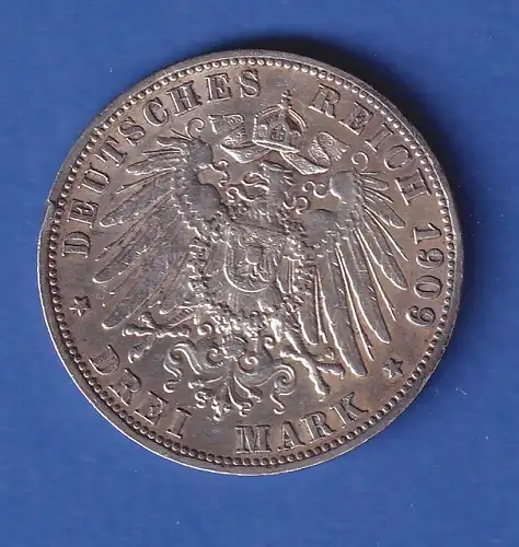 Deutsches Kaiserreich Württemberg Silbermünze 3 Mark König Wilhelm II. 1909