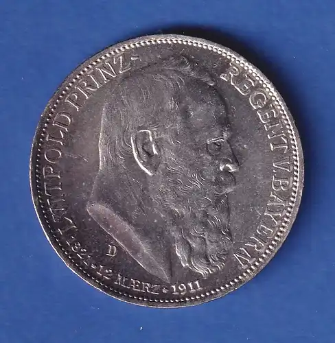 Deutsches Kaiserreich Bayern Silbermünze 3 Mark Prinzregent Luitpold, 1911