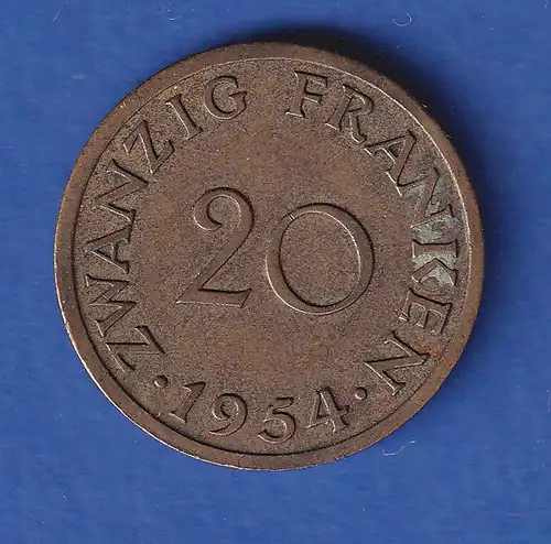 Saarland 1954 Kursmünze 20 Franken 