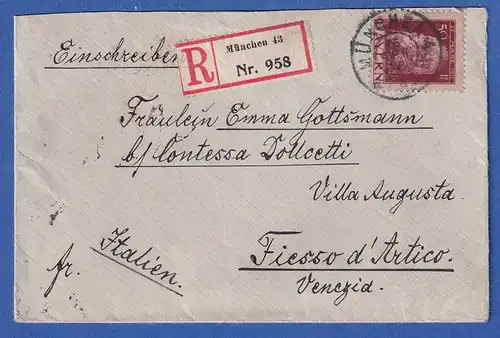 Bayern 50 Pfennig Luitpold Mi-Nr. 83 II auf R-Brief München n. Fiesso d'Artico