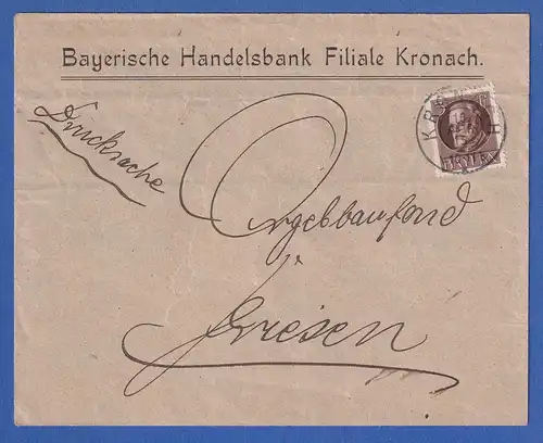 Bayern 3 Pfennig Ludwig III. Mi-Nr. 94 I auf Brief Kronach nach Friesen