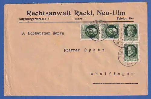 Bayern 5 Pfennig Ludwig III. Mi-Nr. 95 I 2 Paare auf Brief Neu-Ulm n. Thalfingen