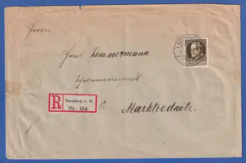Bayern 40 Pf. Ludwig III. Mi-Nr. 100 I auf R-Brief Neunburg v.W. n. Marktredwitz