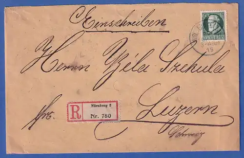 Bayern 60 Pfennig Ludwig III. Mi-Nr. 102 I a auf R-Brief Nürnberg nach Luzern CH