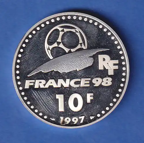 Frankreich 1997 10 Franc Fußball-WM 1998 Ag900/22,2g