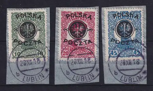 Polen Südpolen 1919 Österr. Feldpostmarken mit Aufdruck Mi.-Nr. 17-19 auf ◬