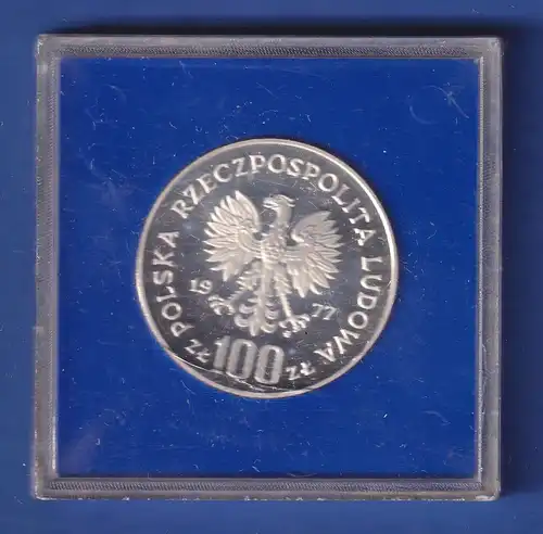 Polen 1977 Silbermünze 100 Złoty - Wiesent PP in Original-Kapsel 16,5gAg625