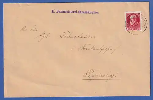 Bayern Dienstmarke 10 Pf Ludwig III. Mi-Nr. 14 b von Strasskirchen n. Regensburg