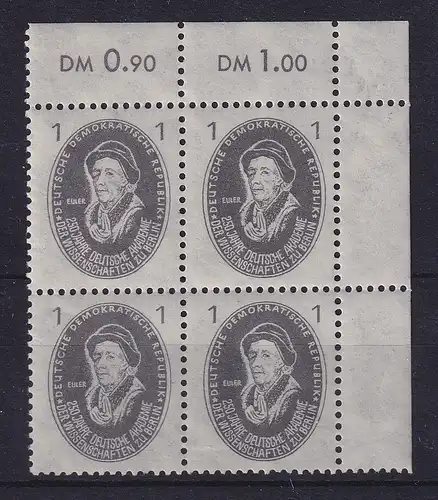 DDR 1950 Leonhard Euler Mi.-Nr. 261 Eckrand-Viererblock OR postfrisch **