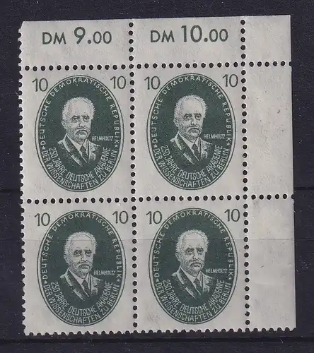 DDR 1950 Hermann von Helmholtz Mi.-Nr. 265 Eckrand-Viererblock OR postfrisch **