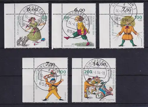 Bund 1994 Stuwwelpeter Mi.-Nr. 1726-1730 Eckrandstücke OL schön ⊙ Kirchseeon