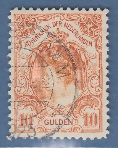 Niederlande 1905 Königin Wilhelmina 10 Gulden orange Mi.-Nr. 66A  gestempelt