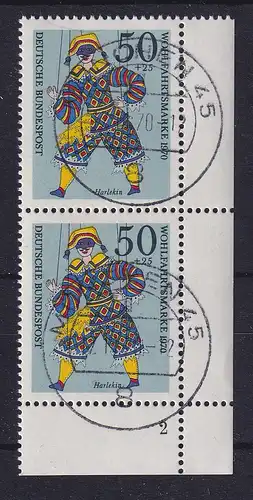 Bund 1970 Wohlfahrt 50+25 Harlekin Mi.-Nr. 653 Eckrandpaar UR O mit Formnummer 2