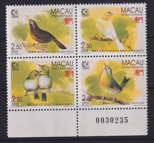 Macau 1995 Singvögel Mi.-Nr. 814-817 Viererblock mit Unterrand postfrisch **