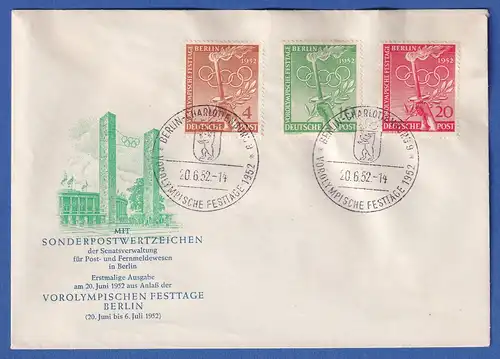 Berlin 1952 Vorolympische Festtage Mi.-Nr. 88-90, auf amtlichem FDC