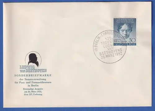Berlin 1952 125. Todestag von Ludwig van Beethoven Mi.-Nr. 87 amtlicher FDC