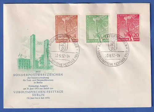 Berlin 1952 Vorolympische Festtage Mi.-Nr. 88-90 auf amtlichem FDC