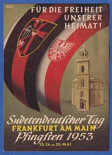 Berlin Mi.-Nr. 42,91,92 mit So.-O FRANKFURT Sudetendt. Tag 1953 auf Sonderkarte