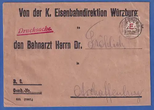 Bayern Dienstmarke 3 Pf Wappen Mi-Nr. 1, Dienstbrief Würzburg - Aschaffenburg