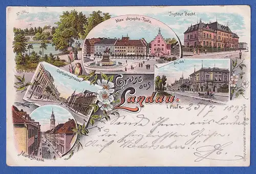 AK Gruß aus Landau in der Pfalz gelaufen 1897