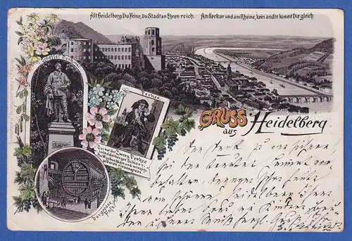 AK Gruß aus Heidelberg gelaufen 1895