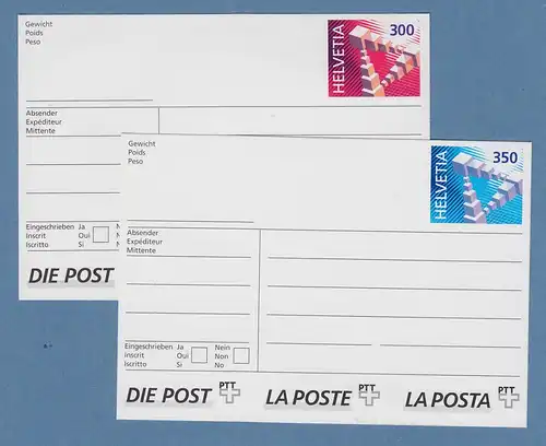 Schweiz 2 selbstklebende Paket-Aufkleber mit Wertstempel 300 bzw. 350 Rp. ** 