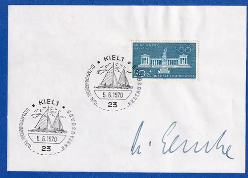 Helmut Lemke original-Autogramm auf Vorlage, mit Briefmarke 1970