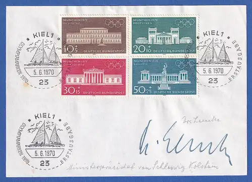 Helmut Lemke original-Autogramm auf Vorlage mit Briefmarke, 1970