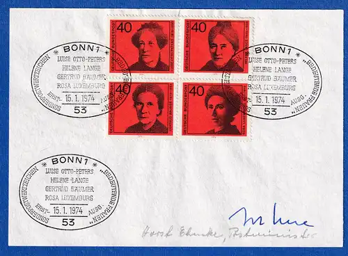 Horst Ehmke original-Autogramm auf Vorlage mit Briefmarke 1974