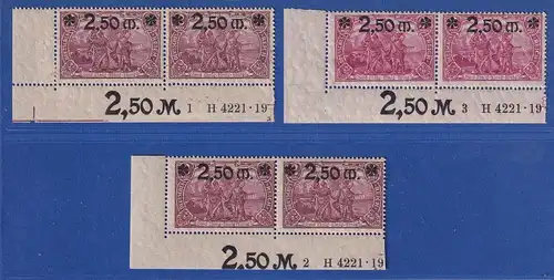 Dt. Reich Inflation, Mi.-Nr. 118 a, b, c Eckrandpaare mit HAN ** gepr. INFLA