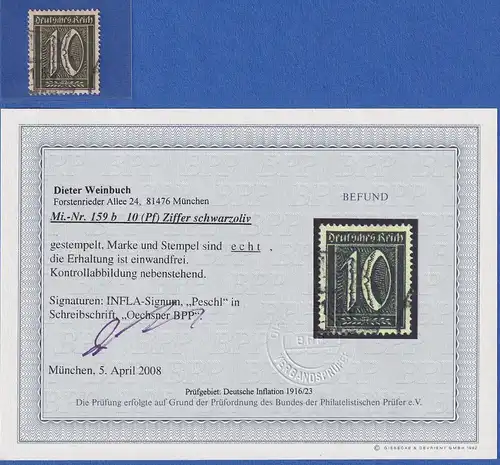 Dt. Reich Inflation, Mi.-Nr. 159 b gestempelt gepr. KB WEINBUCH BPP