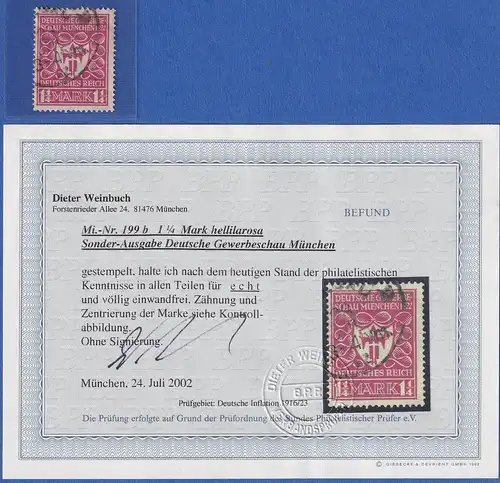 Dt. Reich Inflation Mi.-Nr. 199 b gestempelt gepr. KB WEINBUCH BPP