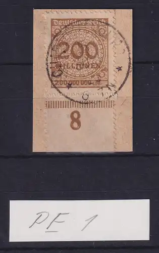 Dt. Reich Inflation Mi.-Nr. 323 B PE1 Unterrandstück O, gepr. Infla