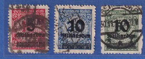 Dt. Reich Inflation Mi.-Nr. 334-336 B gestempelt, geprüft INFLA