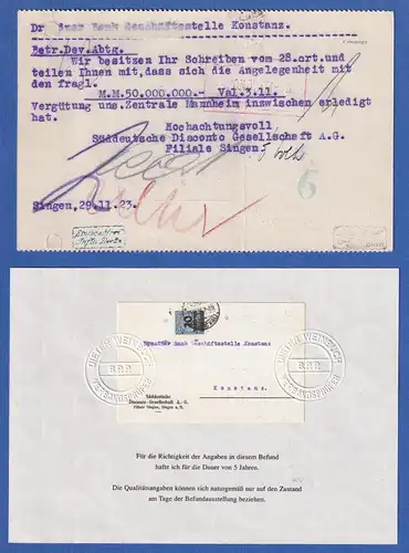 Dt. Reich Inflation Mi.-Nr. 335 B Einzelfrankatur auf Postkarte, FB Weinbuch BPP
