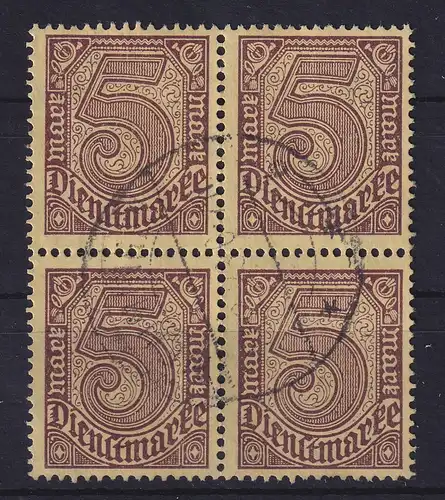 Dt. Reich Dienstmarke 5 Mark Mi.-Nr. 33a Viererblock O, gepr. INFLA