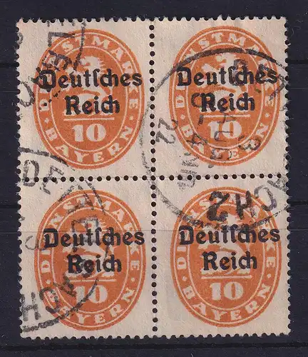 Bayern-Dienstmarke Deutsches Reich 10Pfg Mi.-Nr. 35 Viererblock O, gepr. INFLA