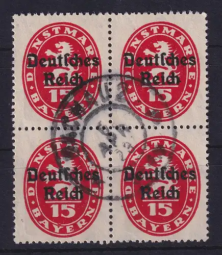 Bayern-Dienstmarke Deutsches Reich 15Pfg Mi.-Nr. 36 Viererblock O, gepr. INFLA