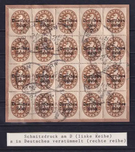 Bayern-Dienstmarke 40Pfg Mi.-Nr. 39  20er-Block O , mit Aufdruck-Besonderheiten