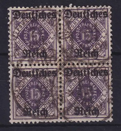 Dt. Reich Dienstmarke 15Pfg Mi.-Nr. 54 Viererblock  O gepr. INFLA