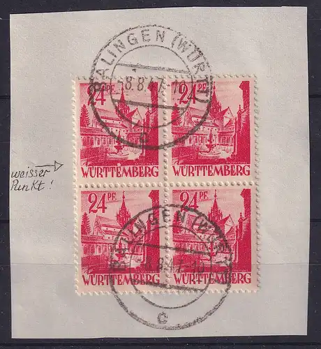 Französische Zone Württemberg 1947 Mi-Nr. 8 PF III  gestempelt im Viererblock