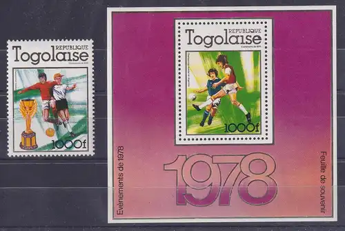 Togo 1978 Fußball-WM Mi.-Nr. 1282 A und Block 128 A postfrisch ** 