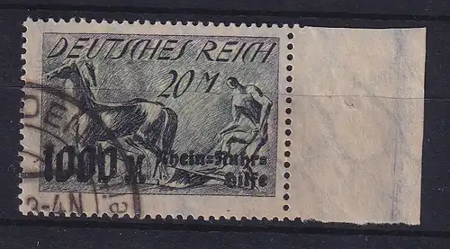 Dt. Reich Inflation, Ruhrhilfe Mi.-Nr. 260 rechtes Seitenrandstück O gepr. INFLA