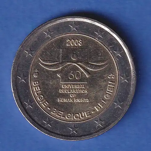 Belgien 2008 2-Euro-Sondermünze 60 Jahre Menschenrechte bankfr. unzirk. 