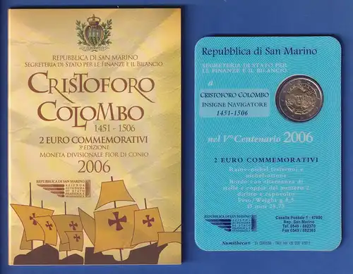 San Marino 2-Euro Gedenkmünze 2006 Cristoforo Colombo stgl im Folder 