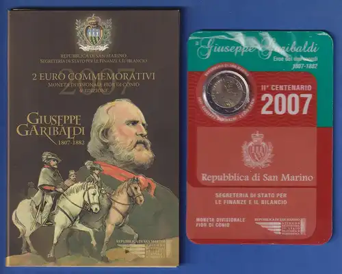 San Marino 2-Euro Gedenkmünze 2007 Giuseppe Garibaldi stgl im Folder 