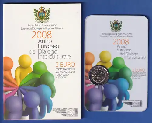 San Marino 2-Euro Gedenkmünze 2008 Interkultureller Dialog stgl im Folder 