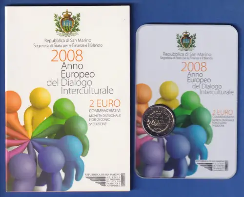 San Marino 2-Euro Gedenkmünze 2008 Interkultureller Dialog stgl im Folder 